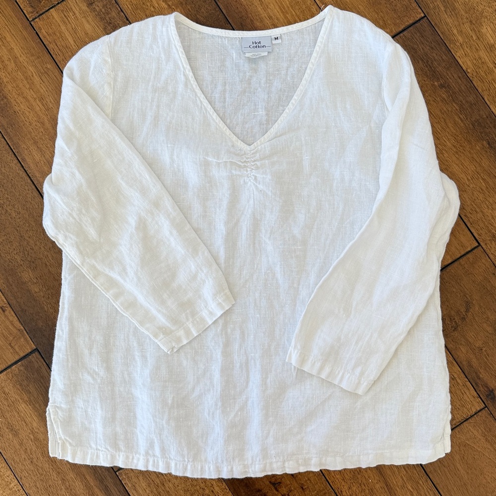 White Linen Blouse Size Medium